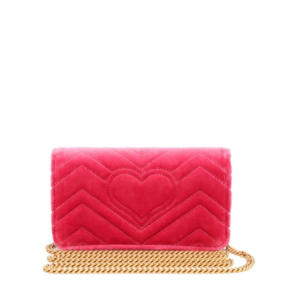 Gucci Fuchsia Love Embroidered Velvet Matelasse GG Marmont Mini Bag - Picture 15 of 16